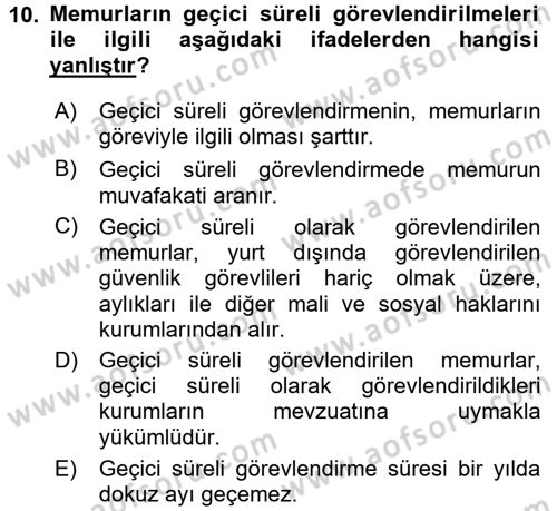 Memur Hukuku Dersi 2015 - 2016 Yılı (Final) Dönem Sonu Sınav Soruları 10. Soru
