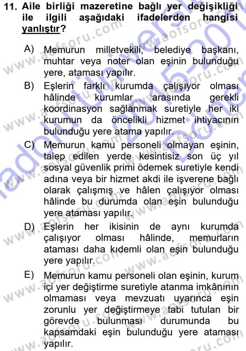 Memur Hukuku Dersi 2015 - 2016 Yılı (Final) Dönem Sonu Sınav Soruları 11. Soru