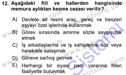 Memur Hukuku Dersi 2015 - 2016 Yılı (Final) Dönem Sonu Sınav Soruları 12. Soru