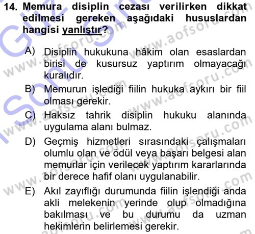 Memur Hukuku Dersi 2015 - 2016 Yılı (Final) Dönem Sonu Sınav Soruları 14. Soru