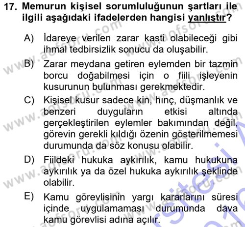 Memur Hukuku Dersi 2015 - 2016 Yılı (Final) Dönem Sonu Sınav Soruları 17. Soru