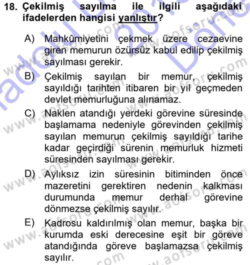 Memur Hukuku Dersi 2015 - 2016 Yılı (Final) Dönem Sonu Sınav Soruları 18. Soru