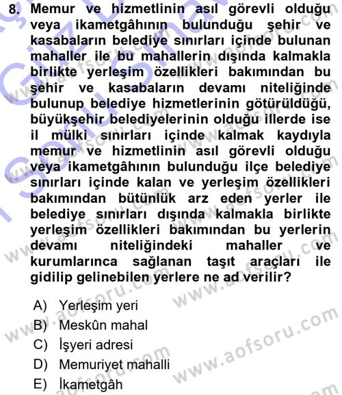 Memur Hukuku Dersi 2015 - 2016 Yılı (Final) Dönem Sonu Sınav Soruları 8. Soru