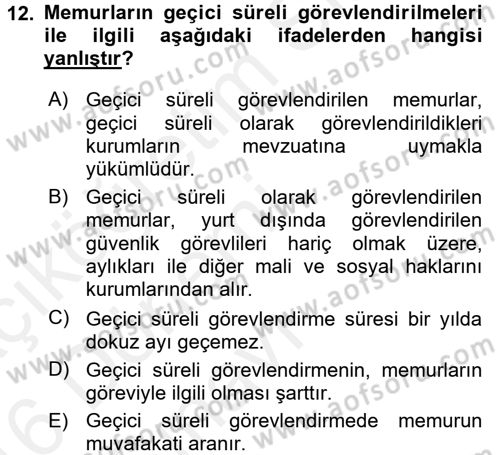 Memur Hukuku Dersi 2015 - 2016 Yılı Tek Ders Sınav Soruları 12. Soru