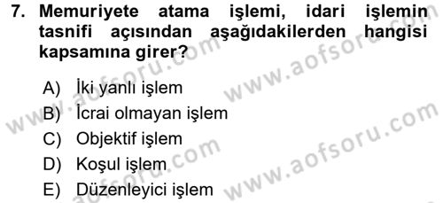 Memur Hukuku Dersi 2015 - 2016 Yılı Tek Ders Sınav Soruları 7. Soru