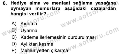 Memur Hukuku Dersi 2015 - 2016 Yılı Tek Ders Sınav Soruları 8. Soru
