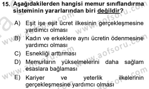 Memur Hukuku Dersi 2016 - 2017 Yılı (Vize) Ara Sınav Soruları 15. Soru