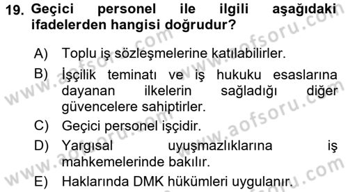 Memur Hukuku Dersi 2016 - 2017 Yılı (Vize) Ara Sınav Soruları 19. Soru