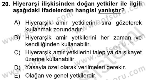 Memur Hukuku Dersi 2016 - 2017 Yılı (Vize) Ara Sınav Soruları 20. Soru