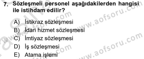 Memur Hukuku Dersi 2016 - 2017 Yılı (Vize) Ara Sınav Soruları 7. Soru