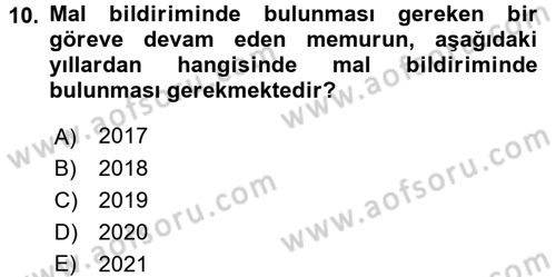 Memur Hukuku Dersi 2016 - 2017 Yılı (Final) Dönem Sonu Sınav Soruları 10. Soru