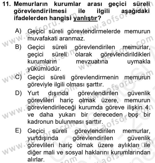 Memur Hukuku Dersi 2016 - 2017 Yılı (Final) Dönem Sonu Sınav Soruları 11. Soru