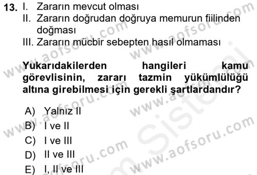 Memur Hukuku Dersi 2016 - 2017 Yılı (Final) Dönem Sonu Sınav Soruları 13. Soru