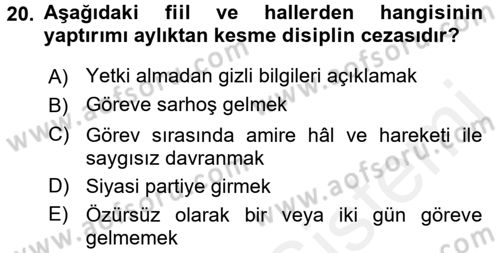Memur Hukuku Dersi 2016 - 2017 Yılı (Final) Dönem Sonu Sınav Soruları 20. Soru