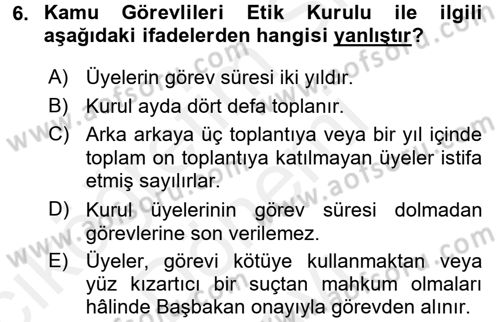 Memur Hukuku Dersi 2016 - 2017 Yılı (Final) Dönem Sonu Sınav Soruları 6. Soru
