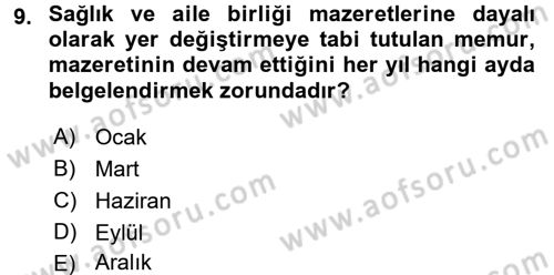 Memur Hukuku Dersi 2016 - 2017 Yılı (Final) Dönem Sonu Sınav Soruları 9. Soru