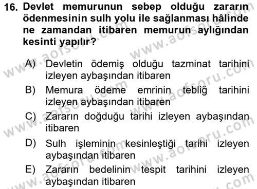 Memur Hukuku Dersi 2017 - 2018 Yılı 3 Ders Sınav Soruları 16. Soru