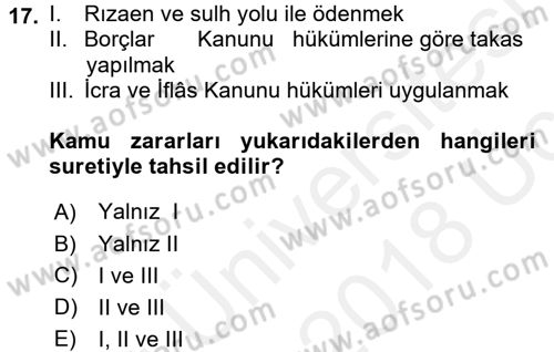Memur Hukuku Dersi 2017 - 2018 Yılı 3 Ders Sınav Soruları 17. Soru