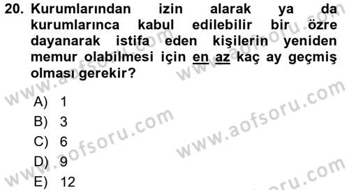 Memur Hukuku Dersi 2017 - 2018 Yılı 3 Ders Sınav Soruları 20. Soru