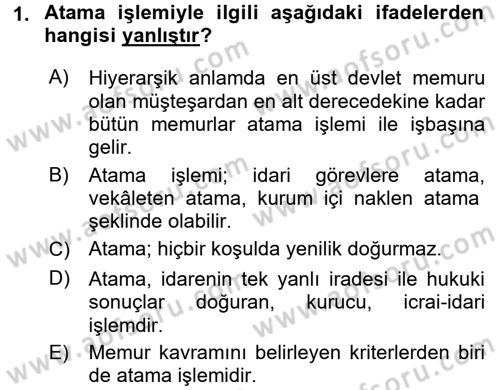 Memur Hukuku Dersi 2017 - 2018 Yılı (Vize) Ara Sınav Soruları 1. Soru