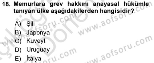 Memur Hukuku Dersi 2017 - 2018 Yılı (Vize) Ara Sınav Soruları 18. Soru