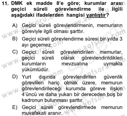 Memur Hukuku Dersi 2017 - 2018 Yılı (Final) Dönem Sonu Sınav Soruları 11. Soru