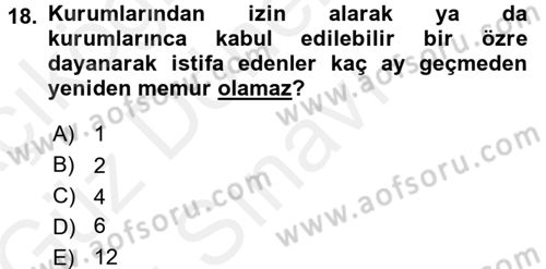 Memur Hukuku Dersi 2017 - 2018 Yılı (Final) Dönem Sonu Sınav Soruları 18. Soru