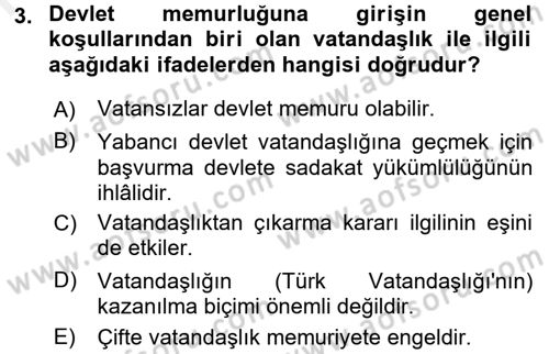 Memur Hukuku Dersi 2017 - 2018 Yılı (Final) Dönem Sonu Sınav Soruları 3. Soru