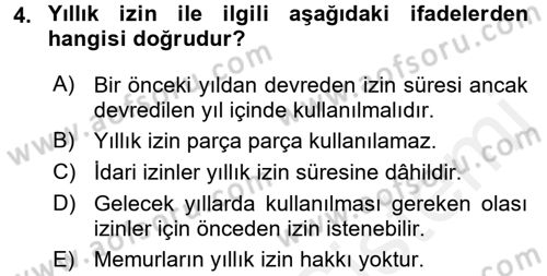 Memur Hukuku Dersi 2017 - 2018 Yılı (Final) Dönem Sonu Sınav Soruları 4. Soru