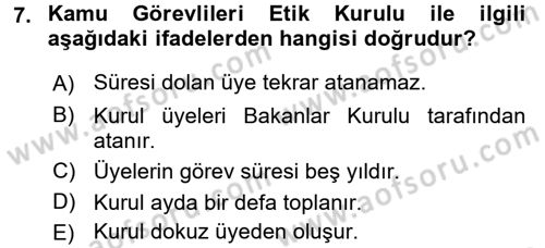 Memur Hukuku Dersi 2017 - 2018 Yılı (Final) Dönem Sonu Sınav Soruları 7. Soru