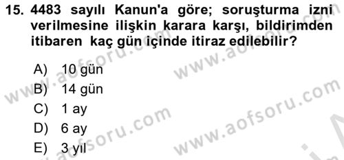 Memur Hukuku Dersi 2018 - 2019 Yılı 3 Ders Sınav Soruları 15. Soru