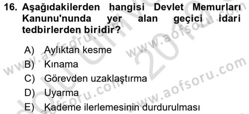 Memur Hukuku Dersi 2018 - 2019 Yılı 3 Ders Sınav Soruları 16. Soru