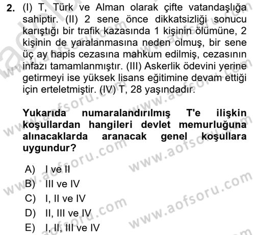 Memur Hukuku Dersi 2018 - 2019 Yılı 3 Ders Sınav Soruları 2. Soru