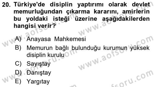 Memur Hukuku Dersi 2018 - 2019 Yılı 3 Ders Sınav Soruları 20. Soru