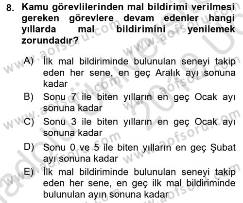 Memur Hukuku Dersi 2018 - 2019 Yılı 3 Ders Sınav Soruları 8. Soru