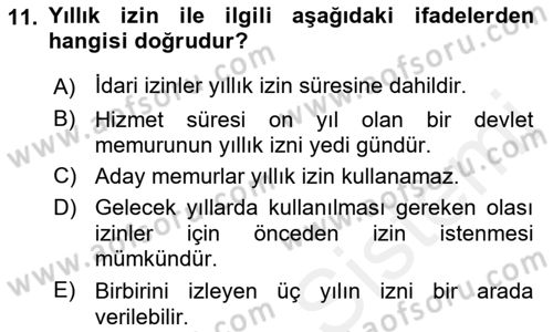 Memur Hukuku Dersi 2018 - 2019 Yılı (Vize) Ara Sınav Soruları 11. Soru