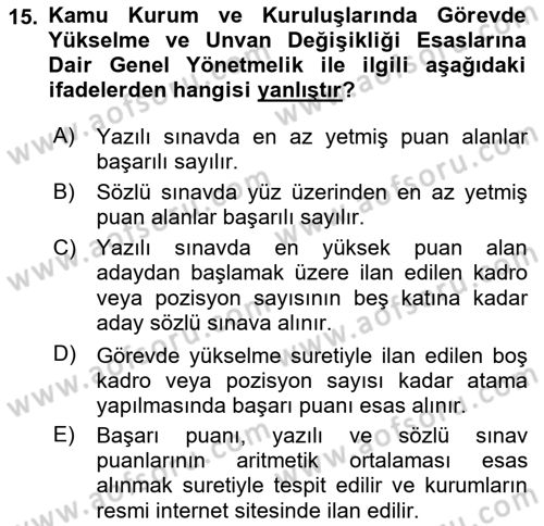 Memur Hukuku Dersi 2018 - 2019 Yılı (Vize) Ara Sınav Soruları 15. Soru