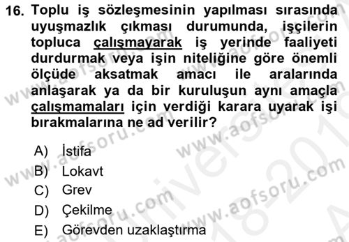 Memur Hukuku Dersi 2018 - 2019 Yılı (Vize) Ara Sınav Soruları 16. Soru