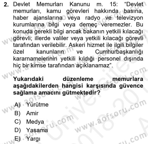 Memur Hukuku Dersi 2018 - 2019 Yılı (Vize) Ara Sınav Soruları 2. Soru
