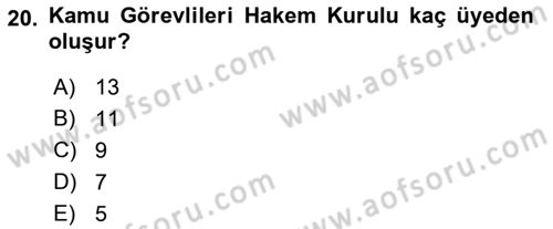 Memur Hukuku Dersi 2018 - 2019 Yılı (Vize) Ara Sınav Soruları 20. Soru