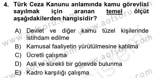 Memur Hukuku Dersi 2018 - 2019 Yılı (Vize) Ara Sınav Soruları 4. Soru