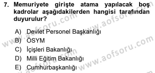 Memur Hukuku Dersi 2018 - 2019 Yılı (Vize) Ara Sınav Soruları 7. Soru