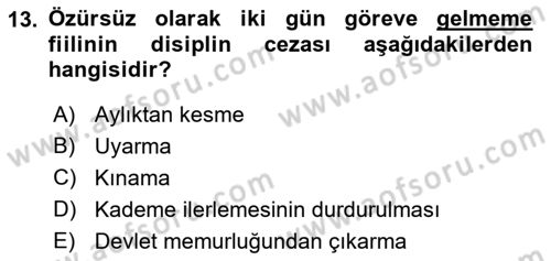 Memur Hukuku Dersi 2018 - 2019 Yılı (Final) Dönem Sonu Sınav Soruları 13. Soru