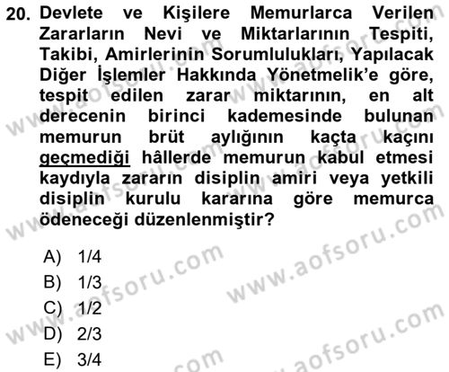Memur Hukuku Dersi 2018 - 2019 Yılı (Final) Dönem Sonu Sınav Soruları 20. Soru