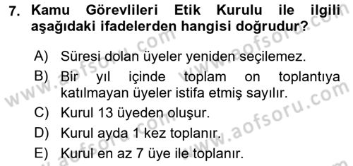 Memur Hukuku Dersi 2018 - 2019 Yılı (Final) Dönem Sonu Sınav Soruları 7. Soru