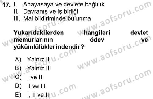 Memur Hukuku Dersi 2018 - 2019 Yılı Yaz Okulu Sınav Soruları 17. Soru