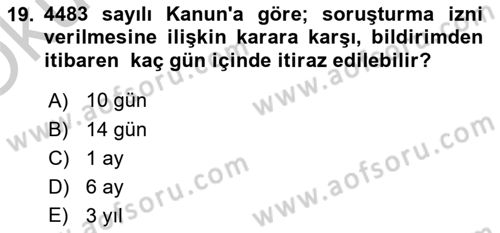 Memur Hukuku Dersi 2018 - 2019 Yılı Yaz Okulu Sınav Soruları 19. Soru