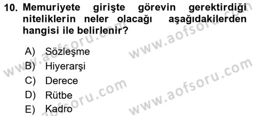 Memur Hukuku Dersi 2019 - 2020 Yılı (Vize) Ara Sınav Soruları 10. Soru
