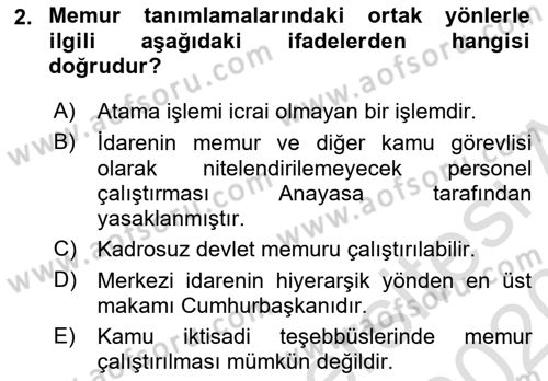 Memur Hukuku Dersi 2019 - 2020 Yılı (Vize) Ara Sınav Soruları 2. Soru