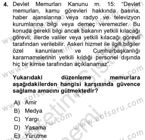 Memur Hukuku Dersi 2019 - 2020 Yılı (Vize) Ara Sınav Soruları 4. Soru